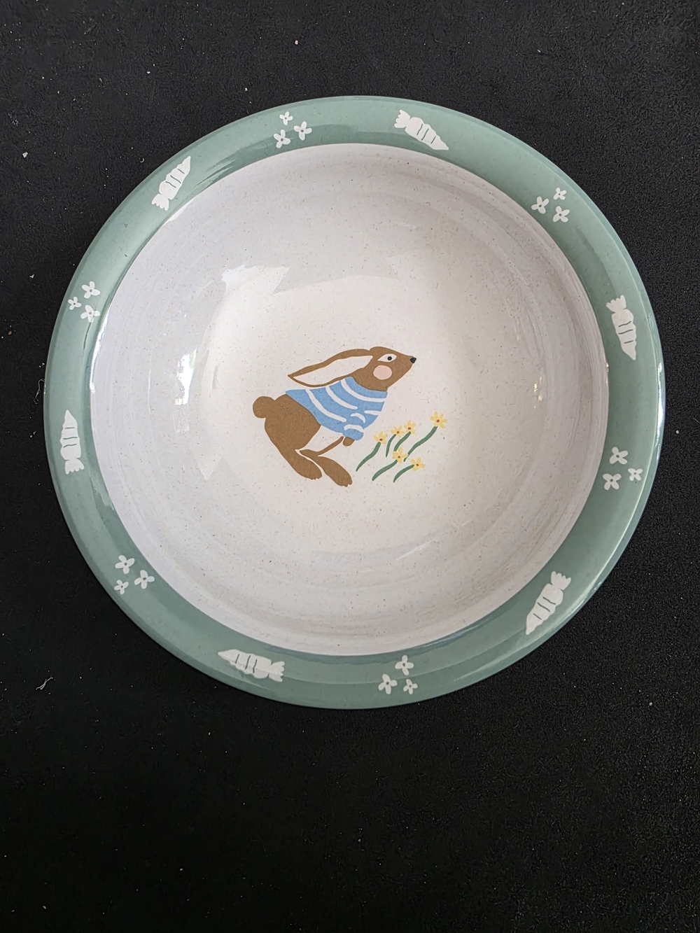 Pillowfort Sage Green Rim Bowl with Bunny Motif